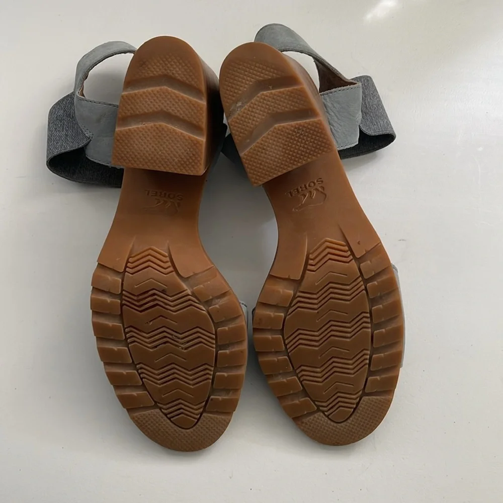 Sorel Nadia Chunky Elastic Heeled Leather Sandals Blue Leather Summer Shoes 8 - Picture 5 of 6